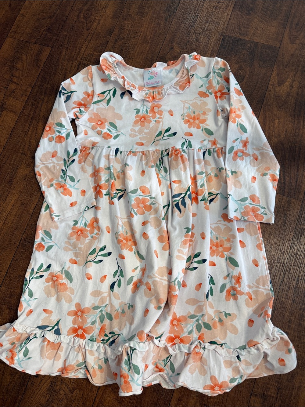 Sweet Floral Ruffle Neck Dress - Orange Floral